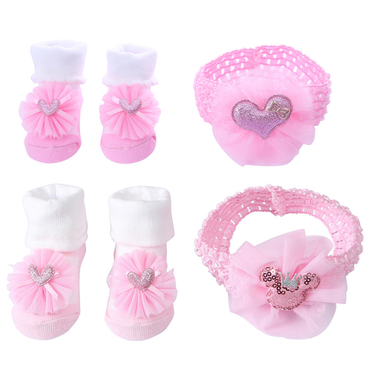 Foreign trade supply bow three-dimensional baby socks cute princess European and American baby socks hair band set