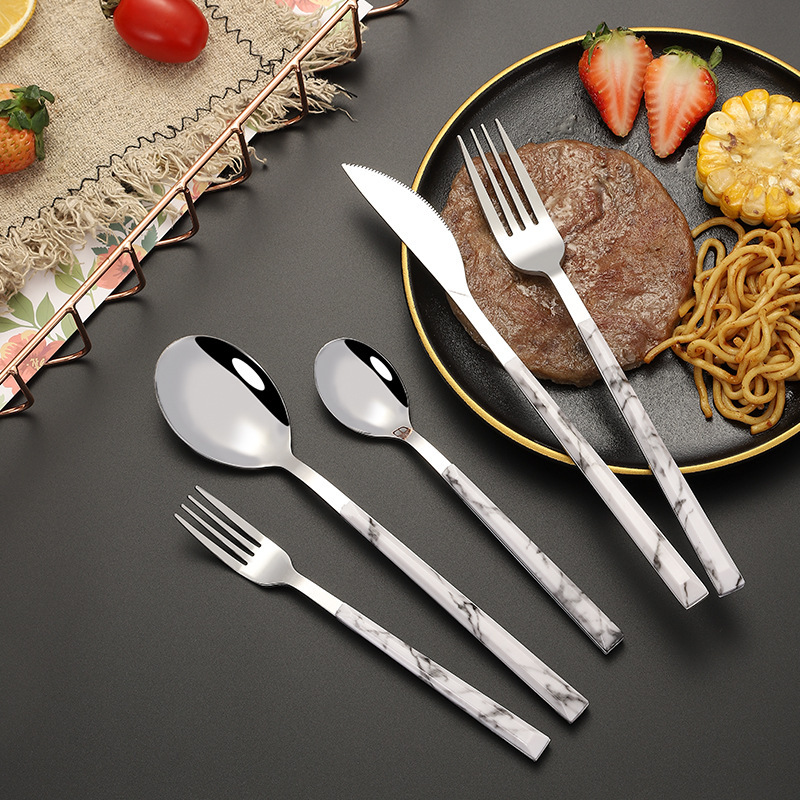 アマゾンクロスボーダー模造木目柄食器セットステンレスロング韓国式洋食ステーキナイフフォークスプーンホテル|undefined