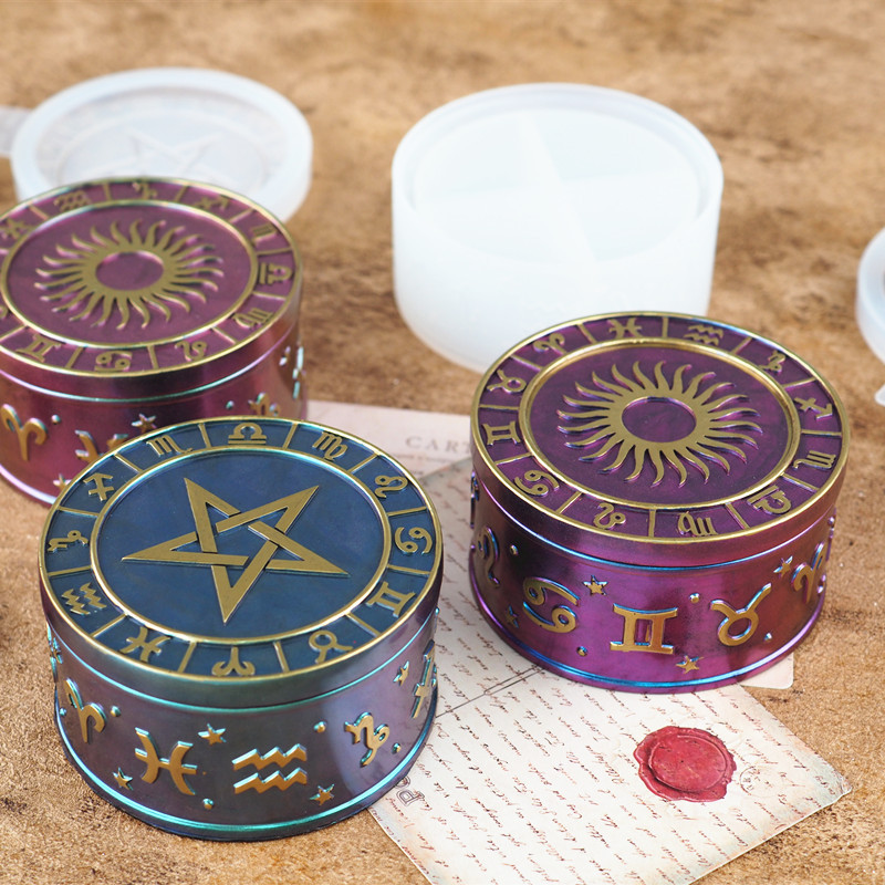diy epoxy resin Crystal epoxy twelve constellation Starry Sky five-pointed star storage box silicone mirror mold