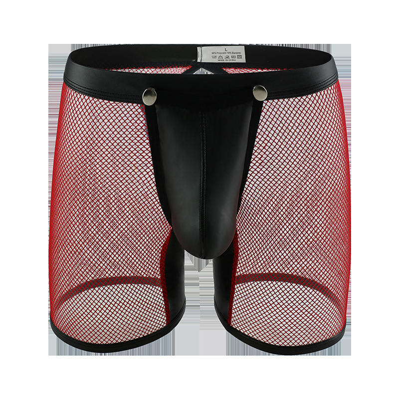 Men's Mesh Underwear Boxer Sexy Hollow Low Waist Youth Open Breathable