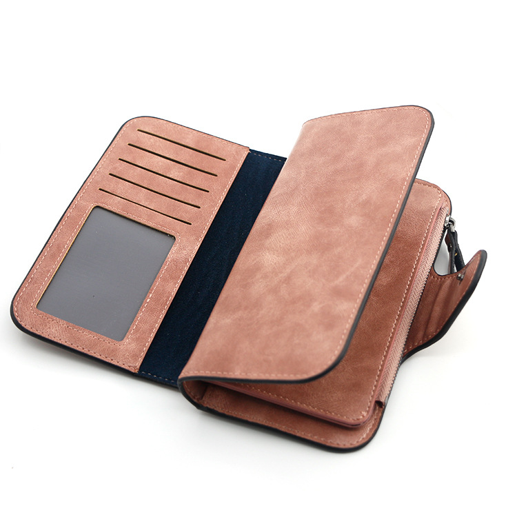 Stilvolle lange Geldbörse für Damen, einfaches Ölwachsleder, einfarbig, Münzgeldbörse, Clutch für Damen_voghion.com