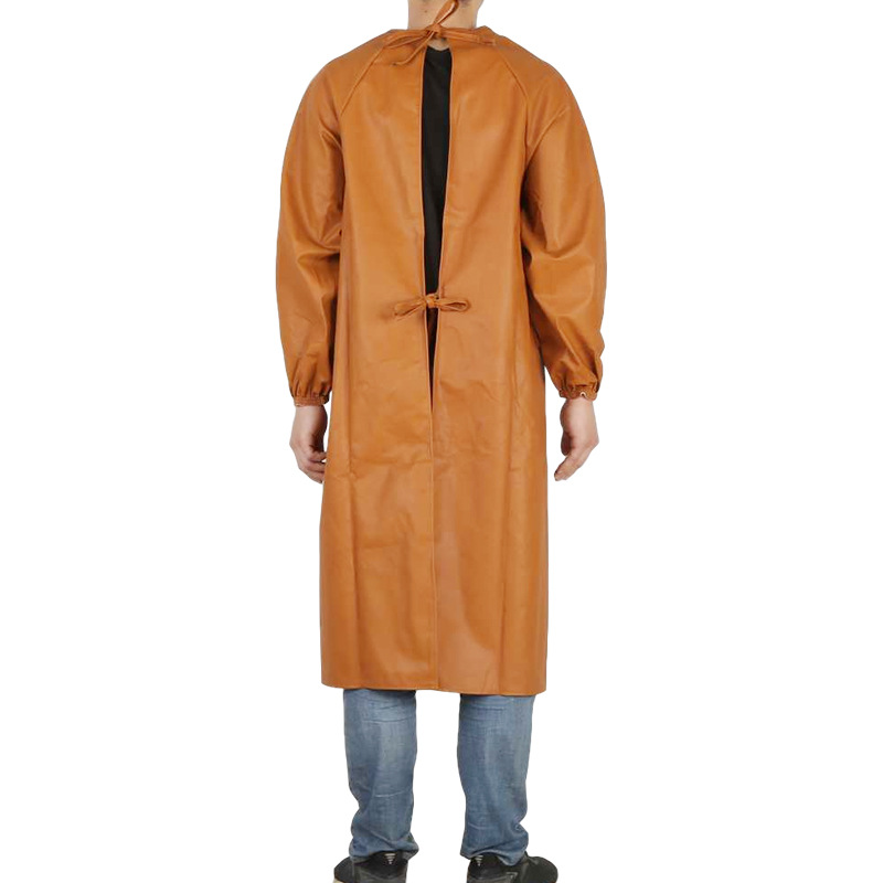 Leather Waterproof Long-sleeved Apron Oil-proof Weak Acid and Alkali-resistant Men's and Women's Reverse Dressing Overhead Thickened Work Clothes PU Overalls
