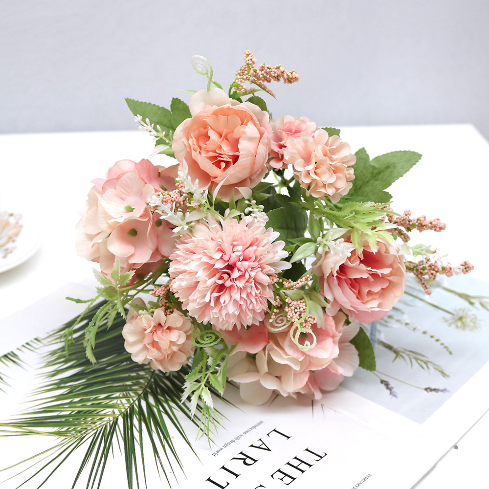 Nordic style 7 head European-style colorful peony hydrangea ins artificial flower wedding hand-held home floral decoration