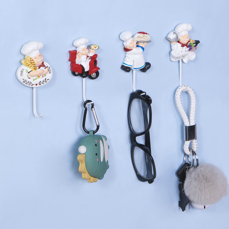 Cartoon Resin Chef Hook Adhesive Type Kitchen Bathroom Punch-free Strong Adhesive Hook Household Interior Decoration Hook