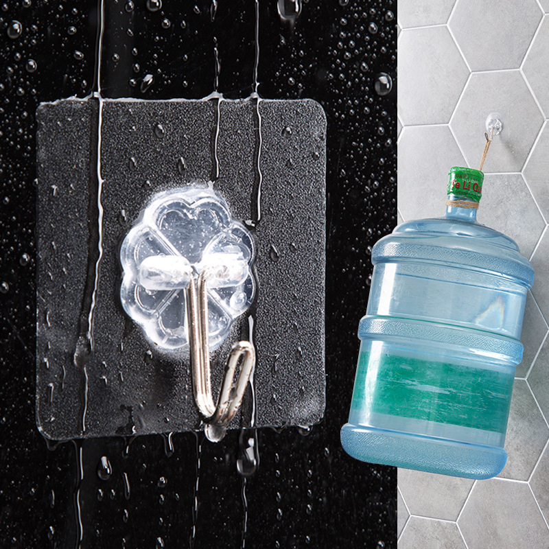 Transparent seamless hook Wall punch-free bathroom kitchen door back paste hook creative printing wall hanging hook