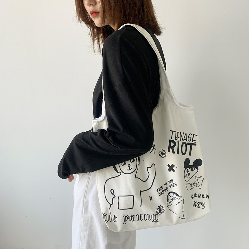 Antenna baby Canvas Bag Women's Single Shoulder Japanese Style Fresh Artistic ins Vest Student Cloth Bag Women's Canvas Trendy
