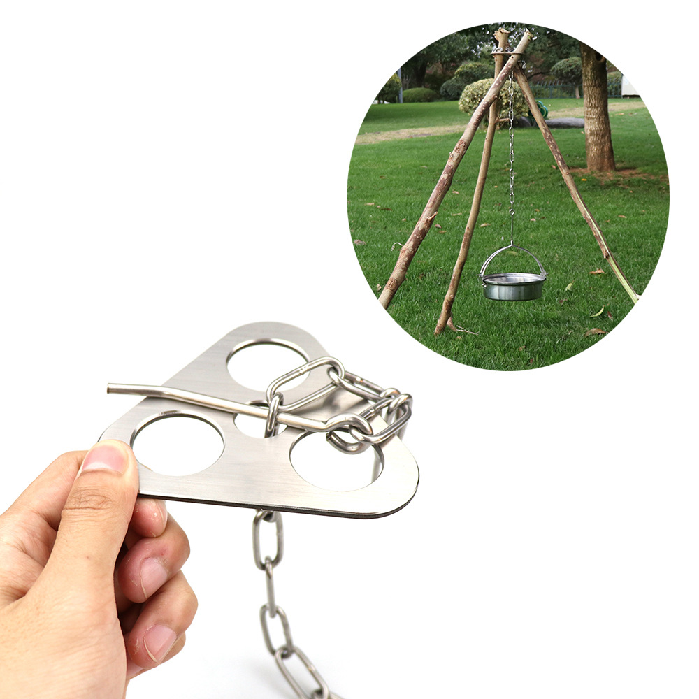 Outdoor Camping Bonfire Tripod Hanging Pot Picnic Fire Stand Stainless Steel Tripod Hook Camping Supplies