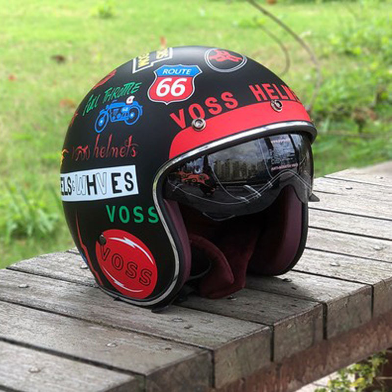 VOSS retro helmet Four Seasons personality retro Harley helmet motorcycle electric locomotive 3/4 half helmet inner lens
