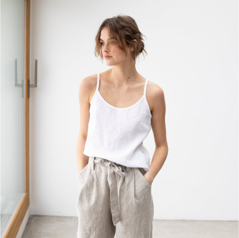 2020 Cross-border European and American Explosions Women's ins Casual Loose Small Sling High Quality Imitation Cotton and Linen Sling Top