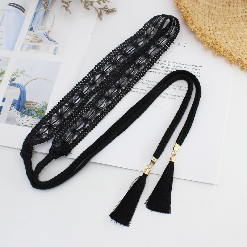 New female dress decoration Joker knotted waist chain South Korea woven tassel lace cotton waist rope a generation of hair