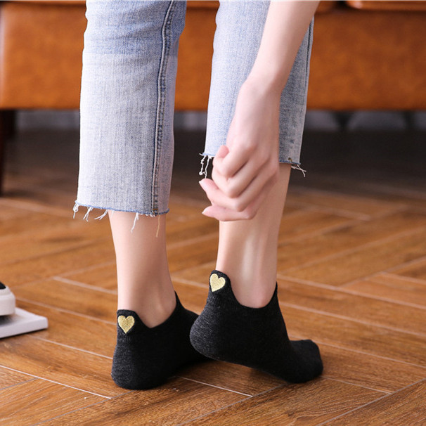 Korean version of wholesale distribution socks heel ears love embroidery women's boat Socks new summer socks invisible socks generation hair