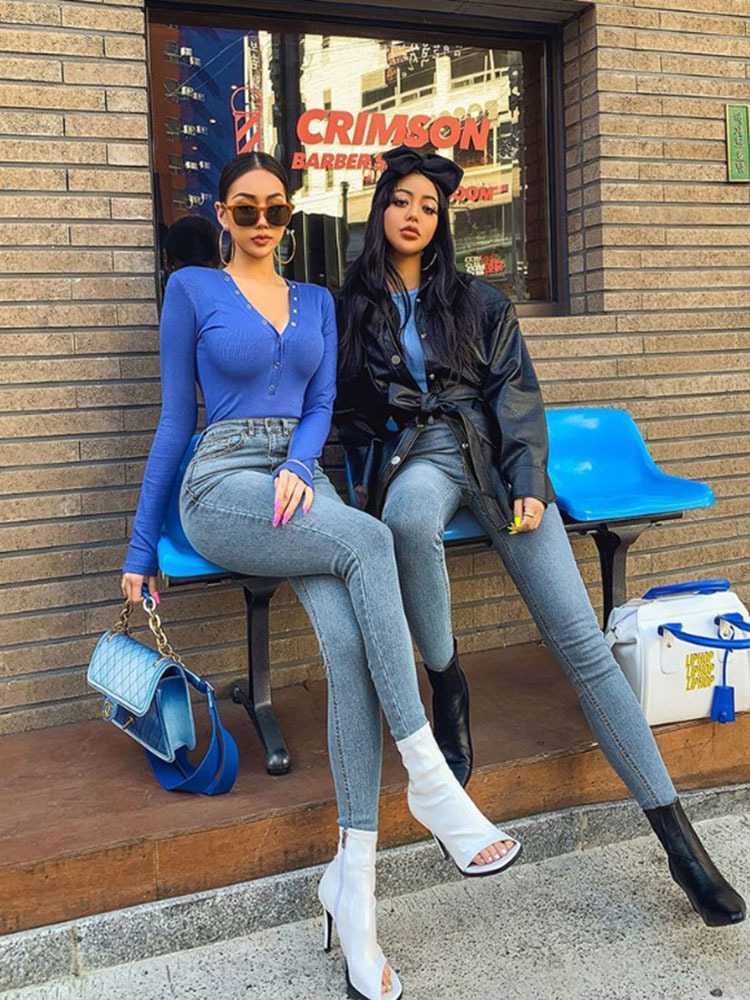 Cross-border supply of European and American foreign trade classic retro high waist elastic feet jeans women