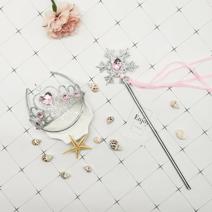 Factory Direct Sales in stock Ice and Snow Princess Elsa Crown magic wand toy birthday gift two-piece headband jewelry