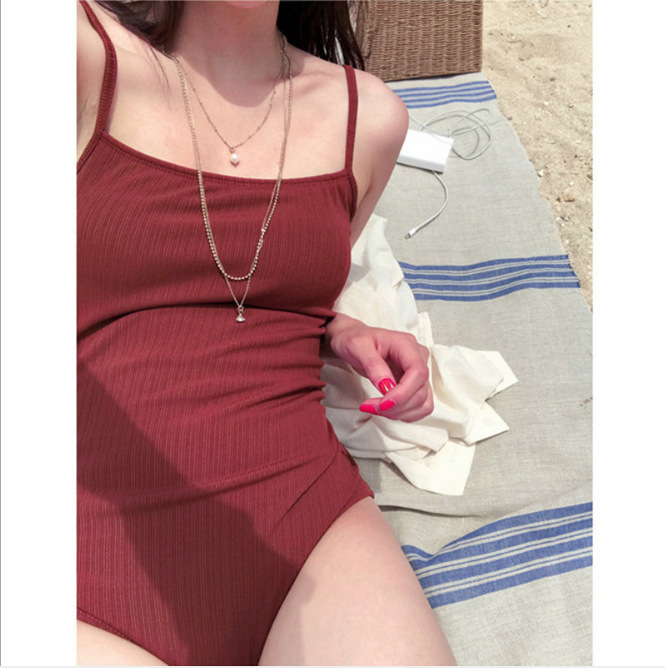 Korean-style New One-piece Swimsuit Sling Open-shoulder Triangle Belly-covering Slim Slim-fit Internet Celebrant Hot Spring Swimsuit