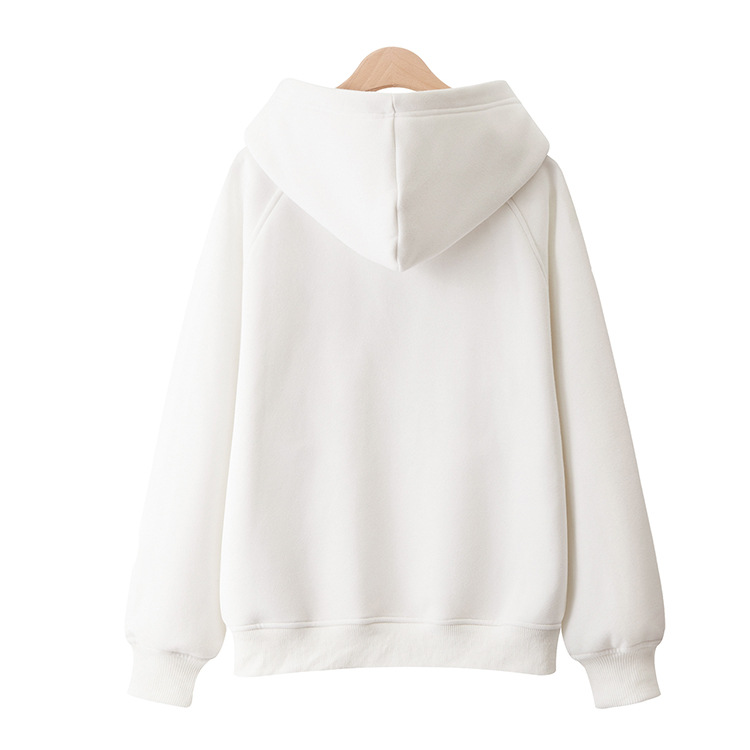 100 Pure Cotton Casual Hooded Pullover Thickened and Velvet Solid Color New Spring and Autumn All-match Loose Japanese Style Women's Sweater