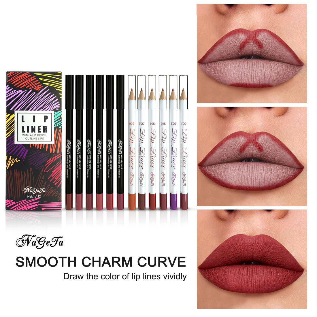 NAGETA Upgraded Black and White Matte Lip Liner Wooden Rod Waterproof Lipstick Pen Lasting Easy Coloring Factory Spot