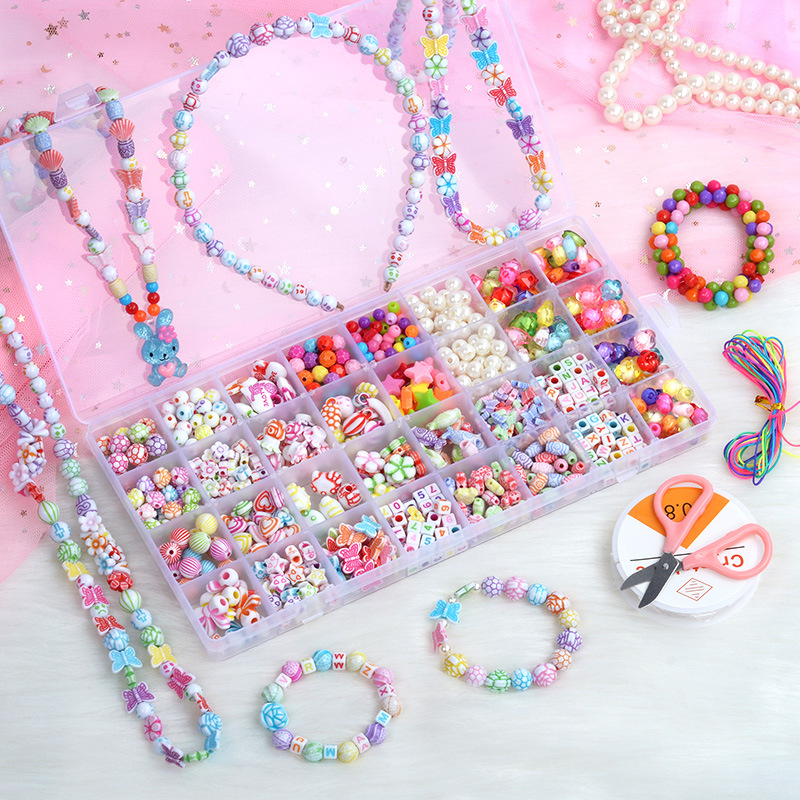 32 grid children's beaded handmade diy beaded bracelet educational girl's toy beaded braided bracelet acrylic