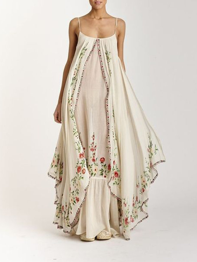 2020 Spring and Summer New European and American Foreign Trade Women's Independent Station Sling Strapless Printed Large Swing Loose Dress Long Dress
