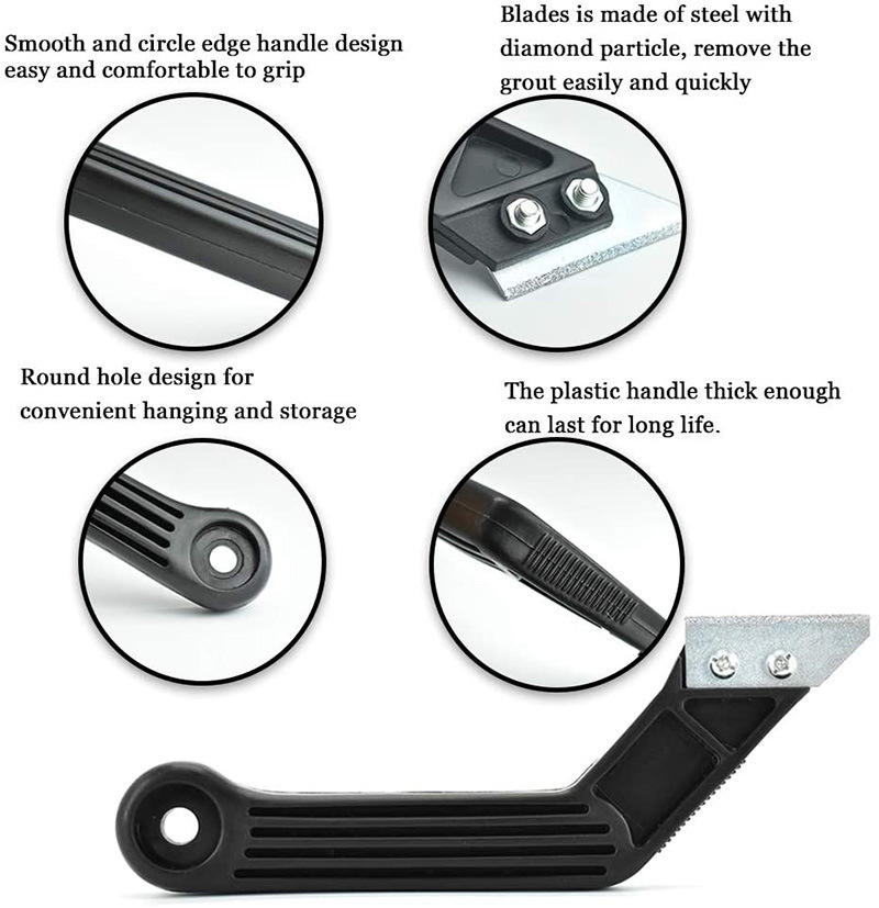 3-piece set of bevel handle scraping rake scraper blade combination floor tile gap residue cleaning