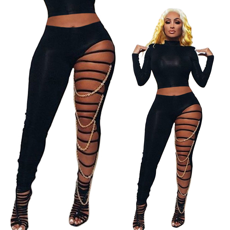 G8061 European and American women's cross-border spring new fashion casual sexy ripped leggings