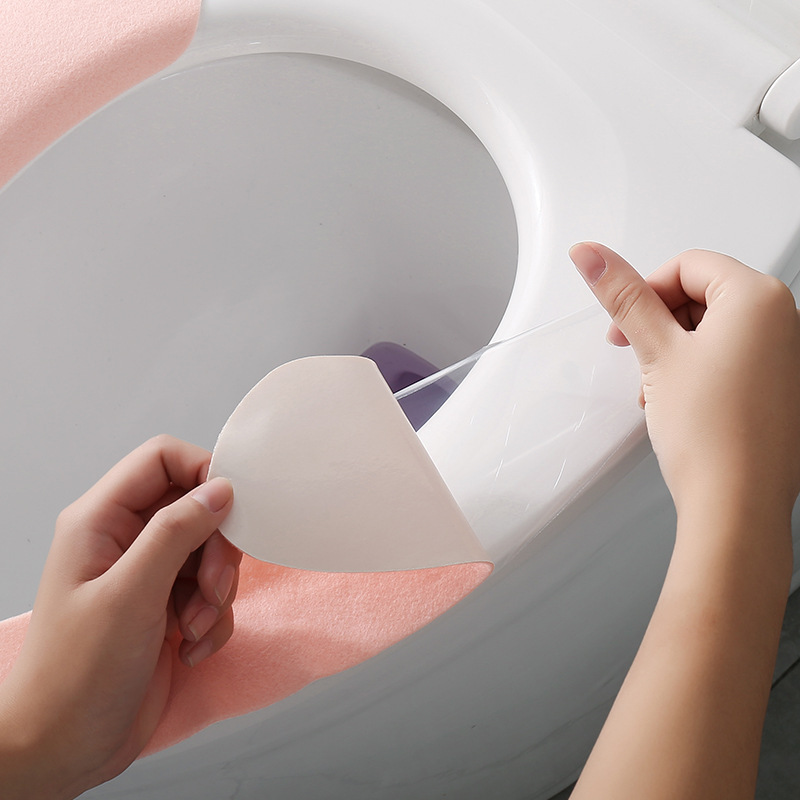 Household Thickened Toilet Mat Adhesive Toilet Sticker for Four Seasons Universal Washable Solid Color Extra Warm Toilet Sticker