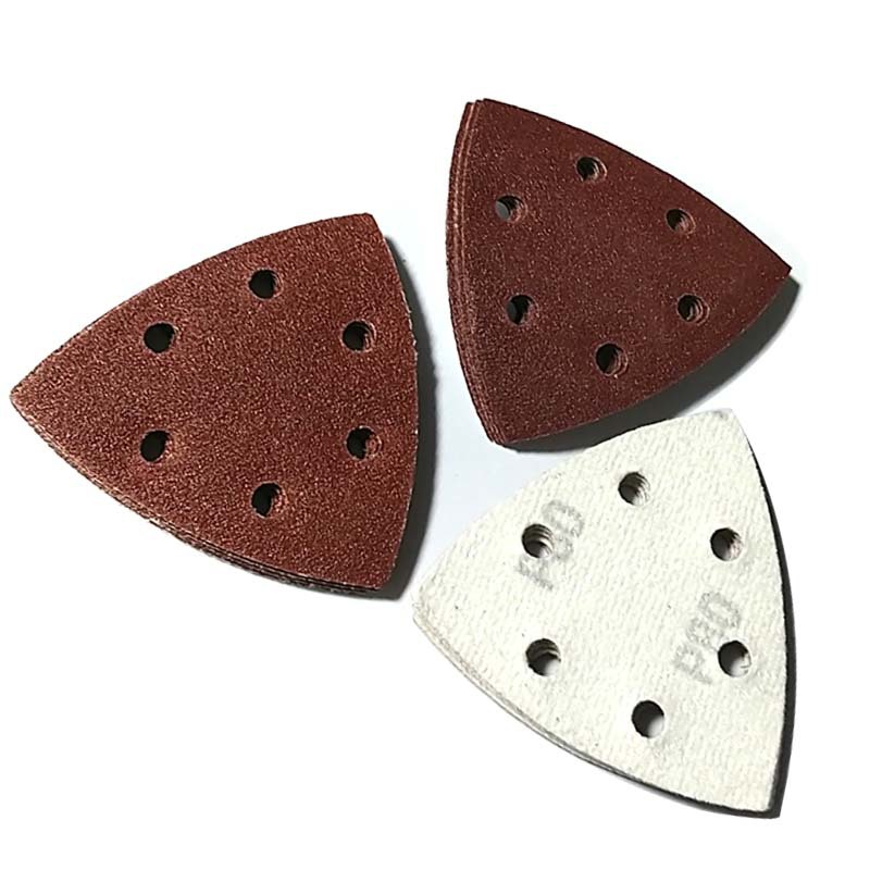 Amazon triangle sandpaper alumina flocking brushed self-adhesive triangle sand 6 holes 90*90*90MM universal