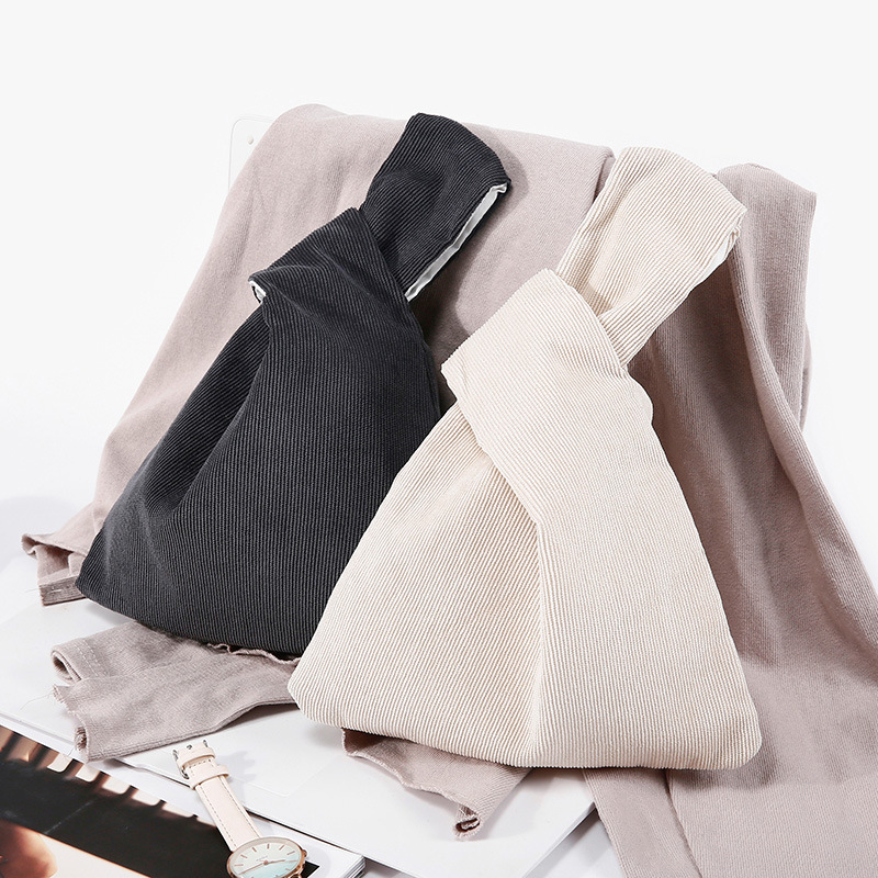 Vintage Ins Style Corduroy Knot Wrist Bag Blank Hand Wrist Bag Mobile Phone Portable Mini Women's Hand Bag