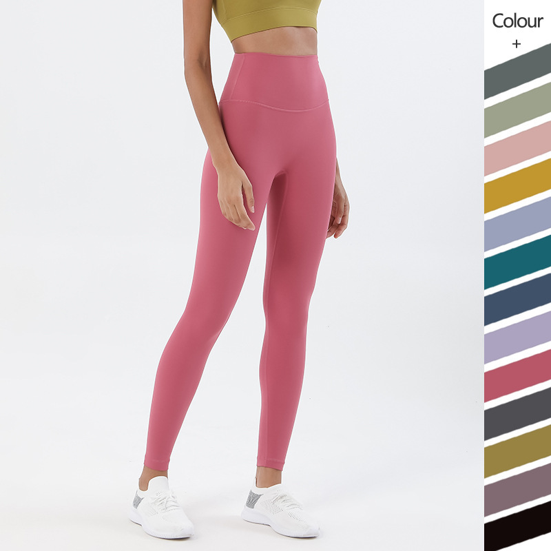 European and American Scrub Naked lulu Yoga Pants Women's No Embarrassment Line High Waist Hip Peach Hip Sports Fitness Pants Pocket