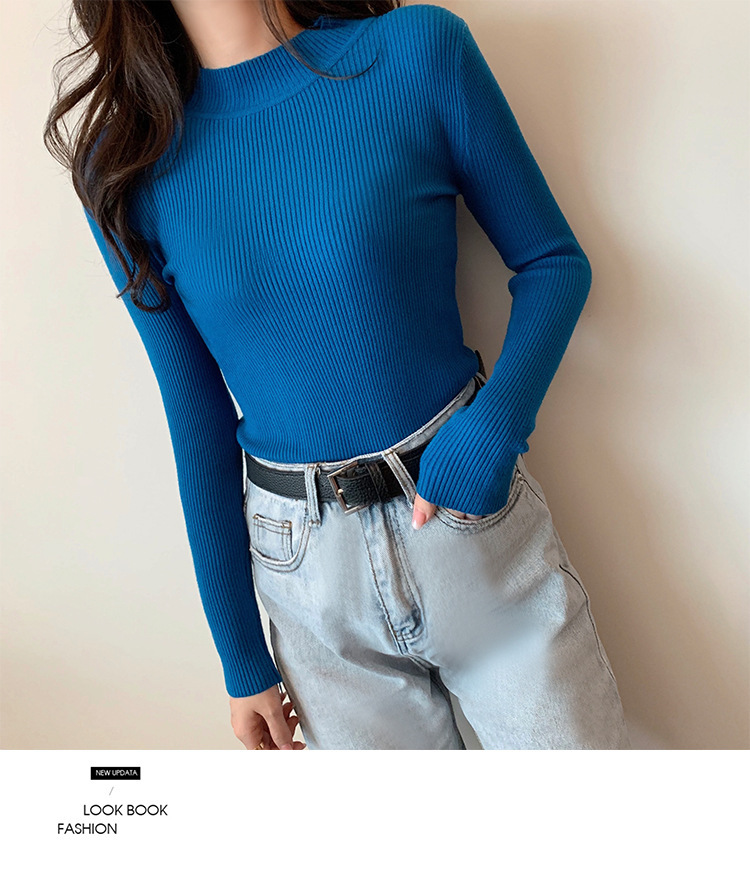 Solid Color Autumn Half-turtleneck Long-sleeved Sweater Women's 2022 New Candy Base Shirt Slim-fit Half-turtleneck Sweater for Women
