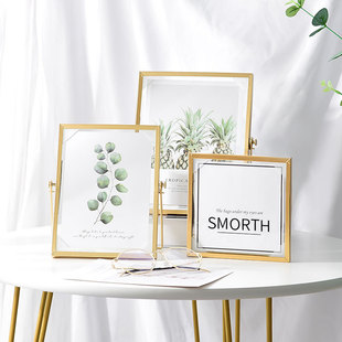 Metal Photo Frame ins Nordic Golden Iron Frame 467 Inch Stereo Glass Photo Frame Photo Frame Cross Border