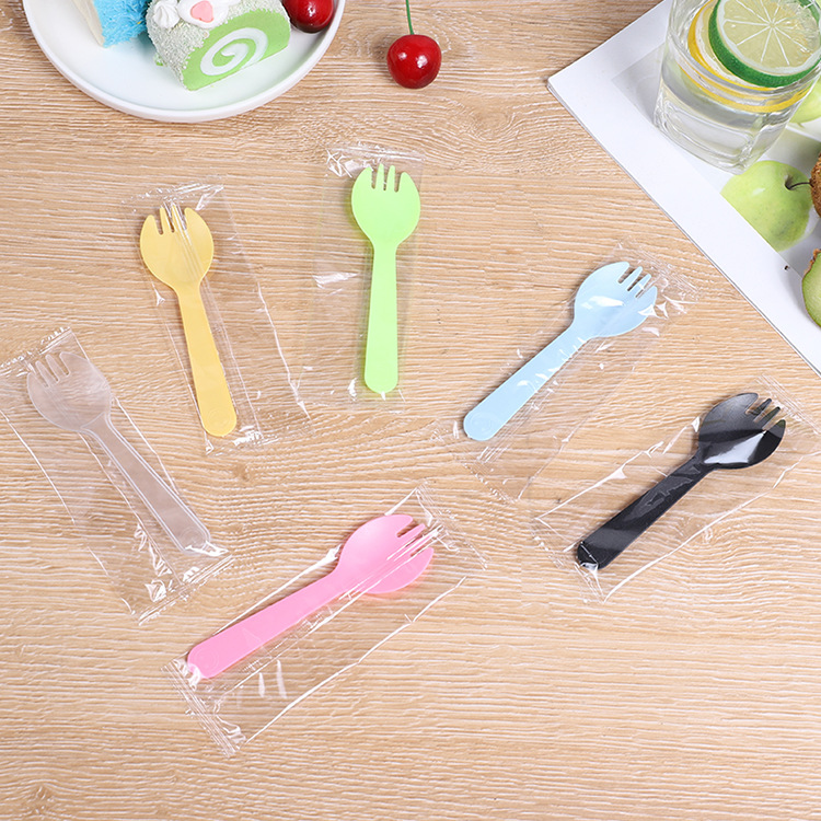 Wholesale individually packed disposable fork spoon dessert cake fruit fork spoon ice cream ice cream plastic spoon