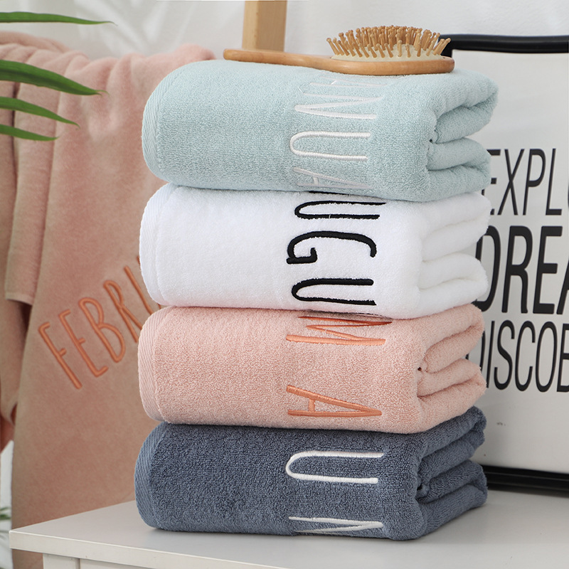 Cotton bath towel creative embroidery month thick bath towel gray white company gift customizable logo