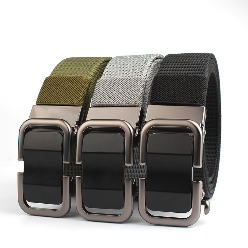 Automatic men's leather belt toothless alloy buckle nylon woven belt outdoor tactical casual canvas belt