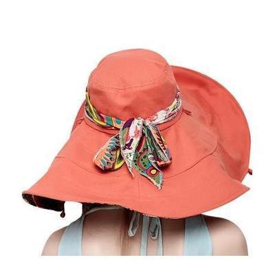 Hat Women's Summer Outdoor Sunscreen Big Rim Hat Bow Ribbon Foldable Double-Sided Beach Sun Hat