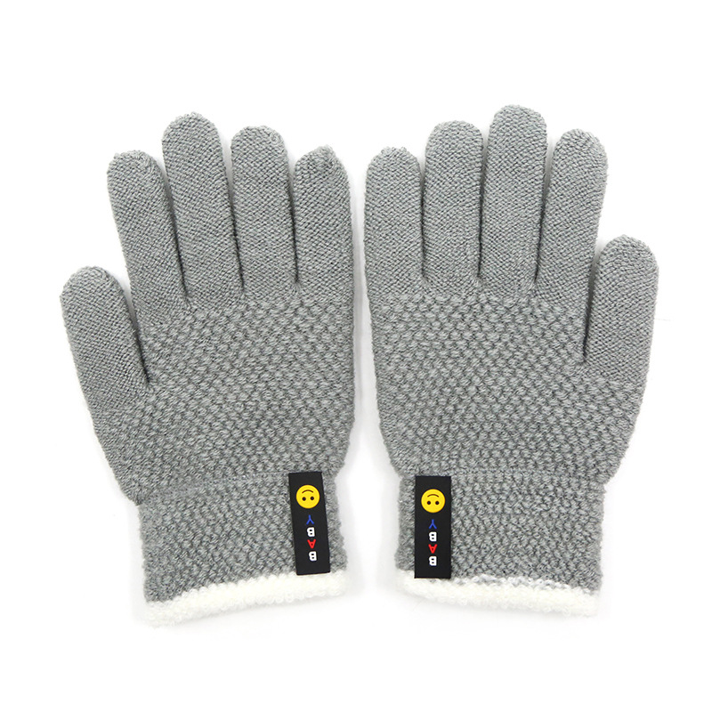 Outdoor Riding Children's Gloves Spring Student Five-finger Gloves Warm Wool Smiley Finger Gloves Wholesale 6-10 Years Old