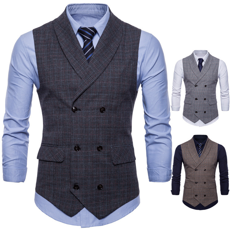 2020 New British Style Business Vest Fashion Slim Fit Casual Plaid Small Vest 9607