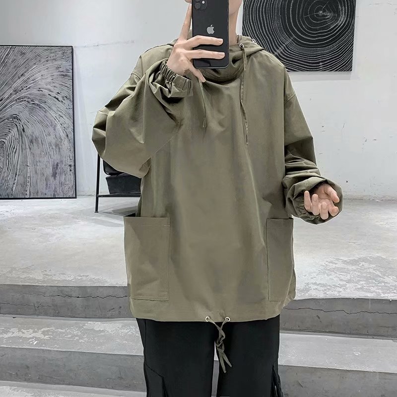 Autumn ins Retro Functional Style Solid Color Hooded Sweatshirt Men's Korean-style Loose Student Handsome All-match Top Jacket
