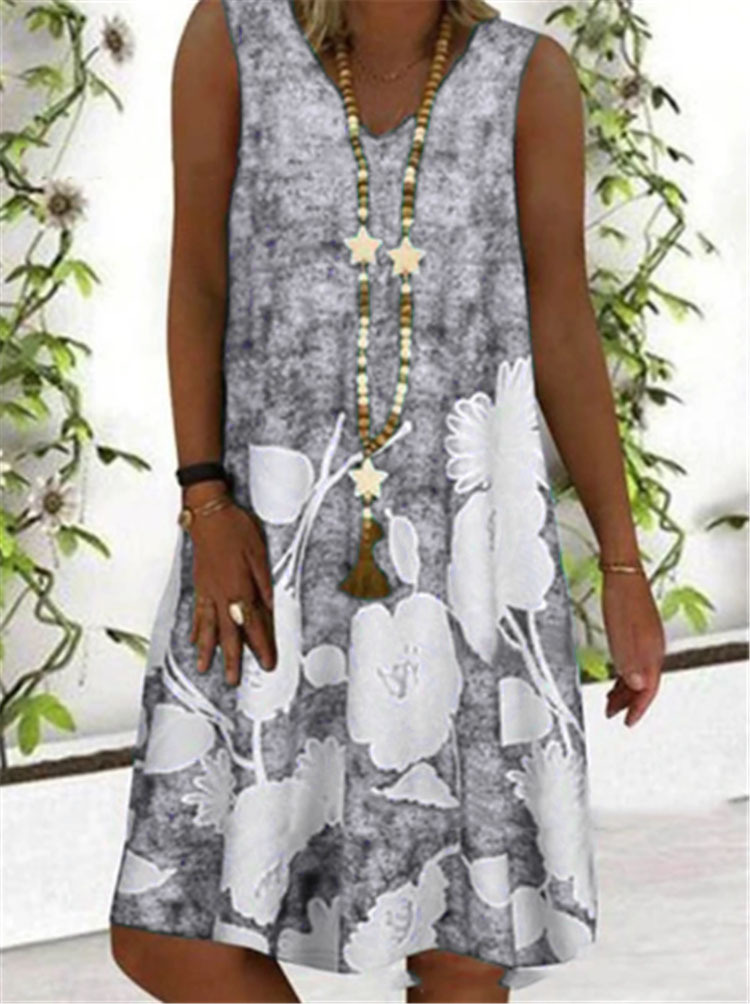 Cross-border foreign trade 2022 Amazon AliExpress WISH fashion sleeveless V-neck printed long dress