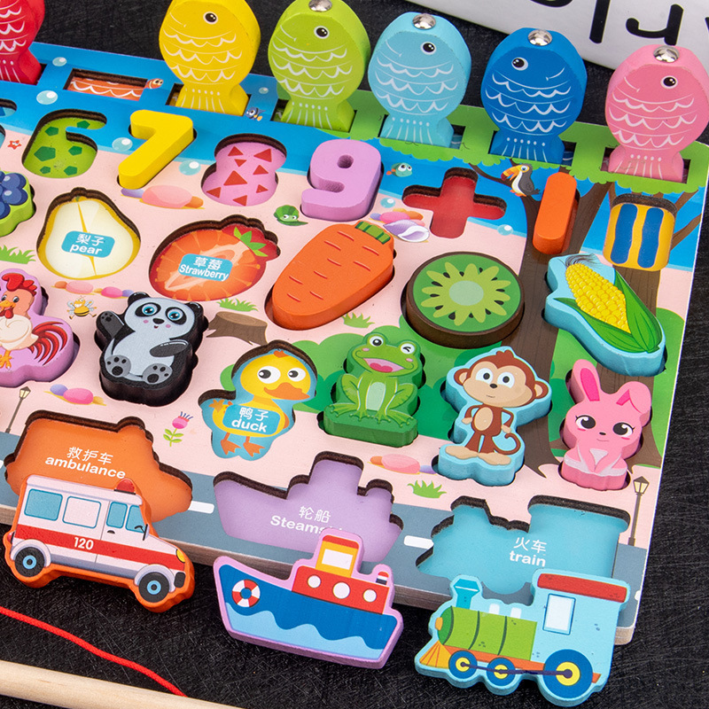 Early Education Seven-in-One Logarithmic Board Multifunctional Computing Magnetic Fishing Game Children's Digital Cognitive Wooden Toys