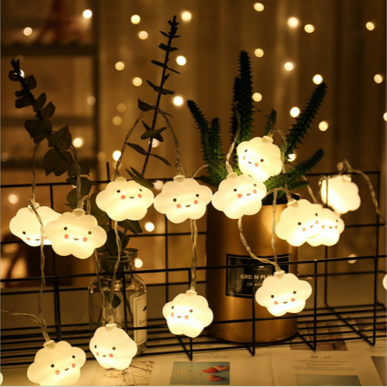 LED Creative White Cloud Smile Cloud Star Light String Children's Bedroom Tent Birthday Decoration Battery Cloud Hanging Light