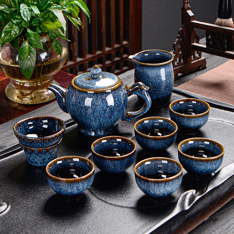 窯変伸糸天目釉薬建杯茶器セット湯飲みティーポット工夫茶器セット家庭用ギフトボックス|undefined