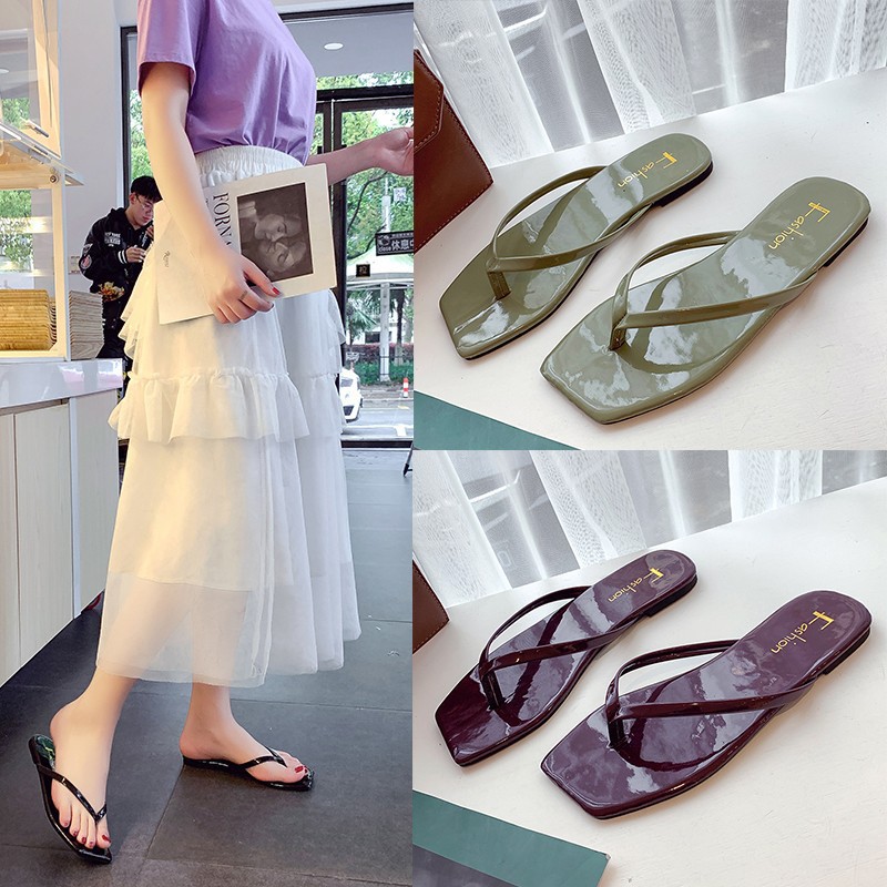 Women's sandals 2019 summer new Korean style square toe flip flops fashion outerwear cross-border beach sandals