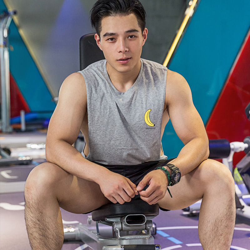 Factory Direct Supply Sports men's vest large slit fitness vest men's loose bodybuilding vest cotton sleeveless in stock