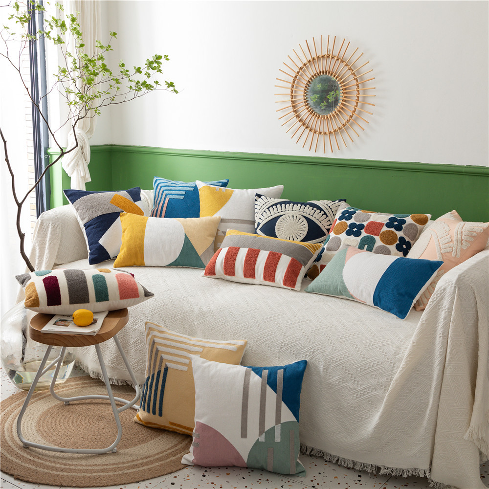 SOURCE Factory Direct Sales Nordic style simple colorful geometric cotton embroidered pillow model room sofa cushion cover_voghion.com