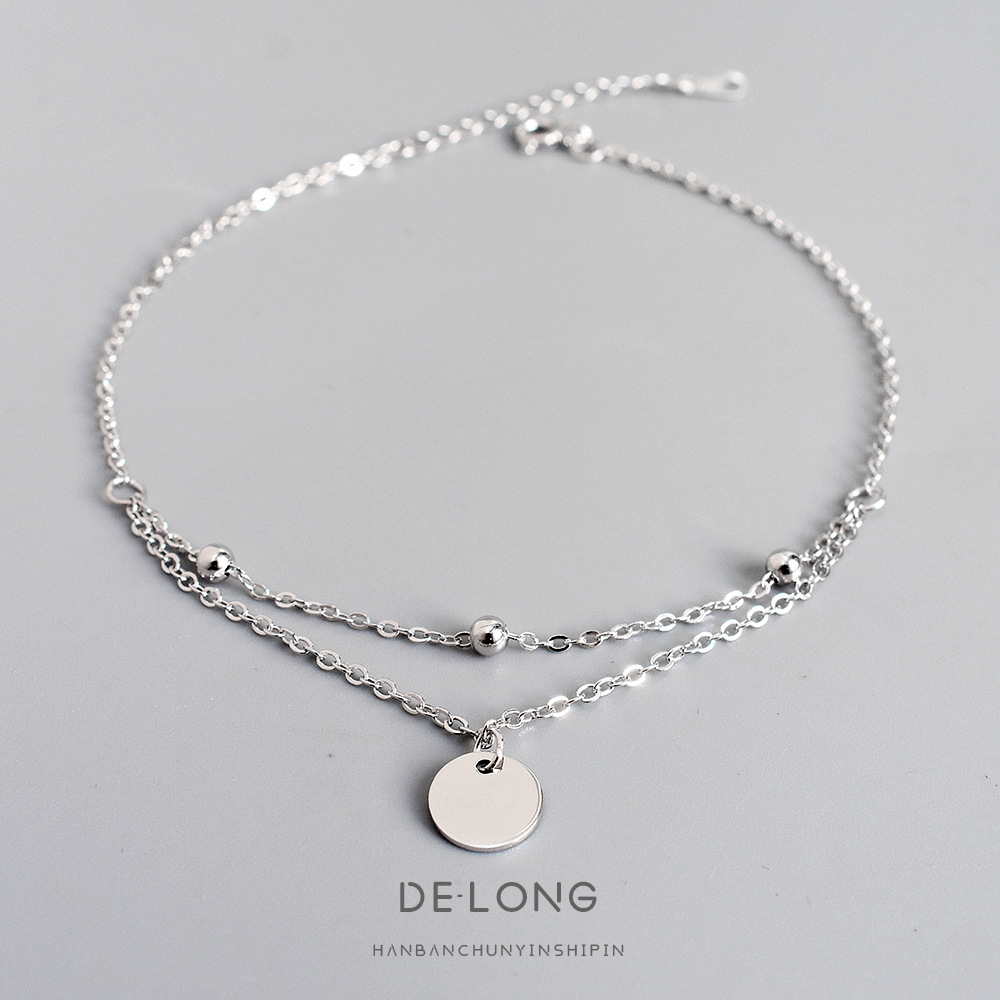 Ins Niche Simple Style Jewelry S925 Sterling Silver Round Brand Ankle Chic Elegant Korean Style Geometric Circle Ankle Jewelry for Women