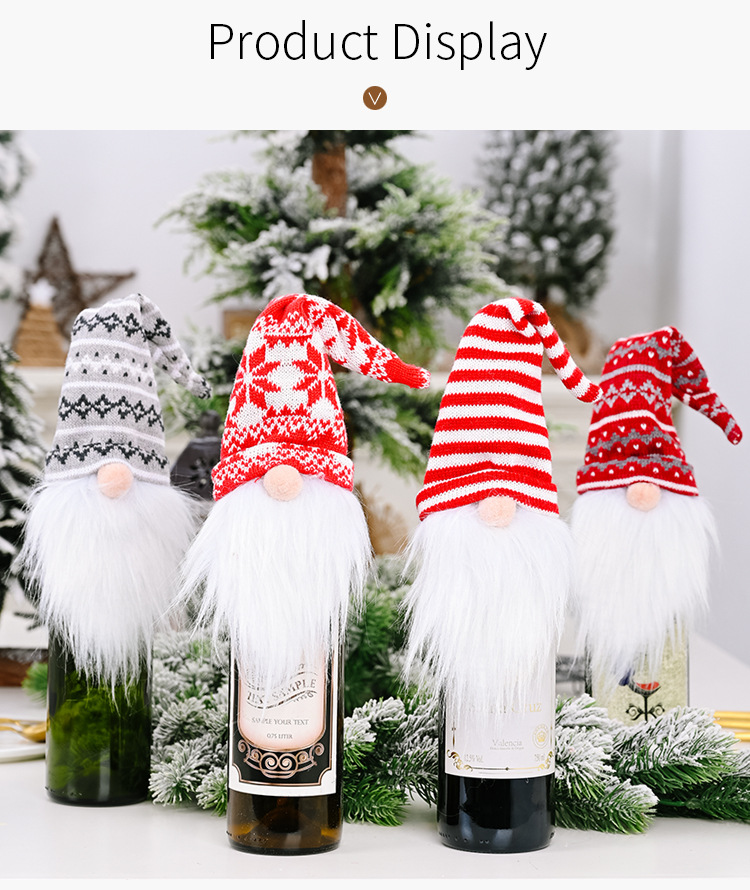 Haube Neue Weihnachtsdekoration Strickmütze Wald Alter Mann Weinset Gesichtslose Puppe Weindeckel Weinflaschendekoration_voghion.com