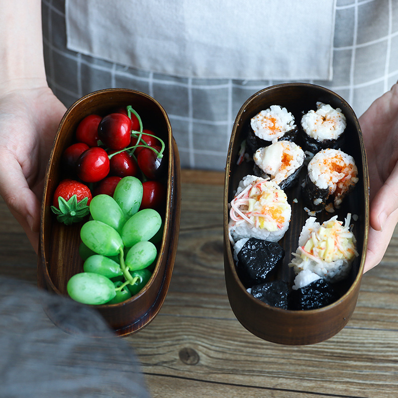 レトロ多層弁当箱純色携帯木製学生日本式食事箱寿司箱学生弁当箱|undefined