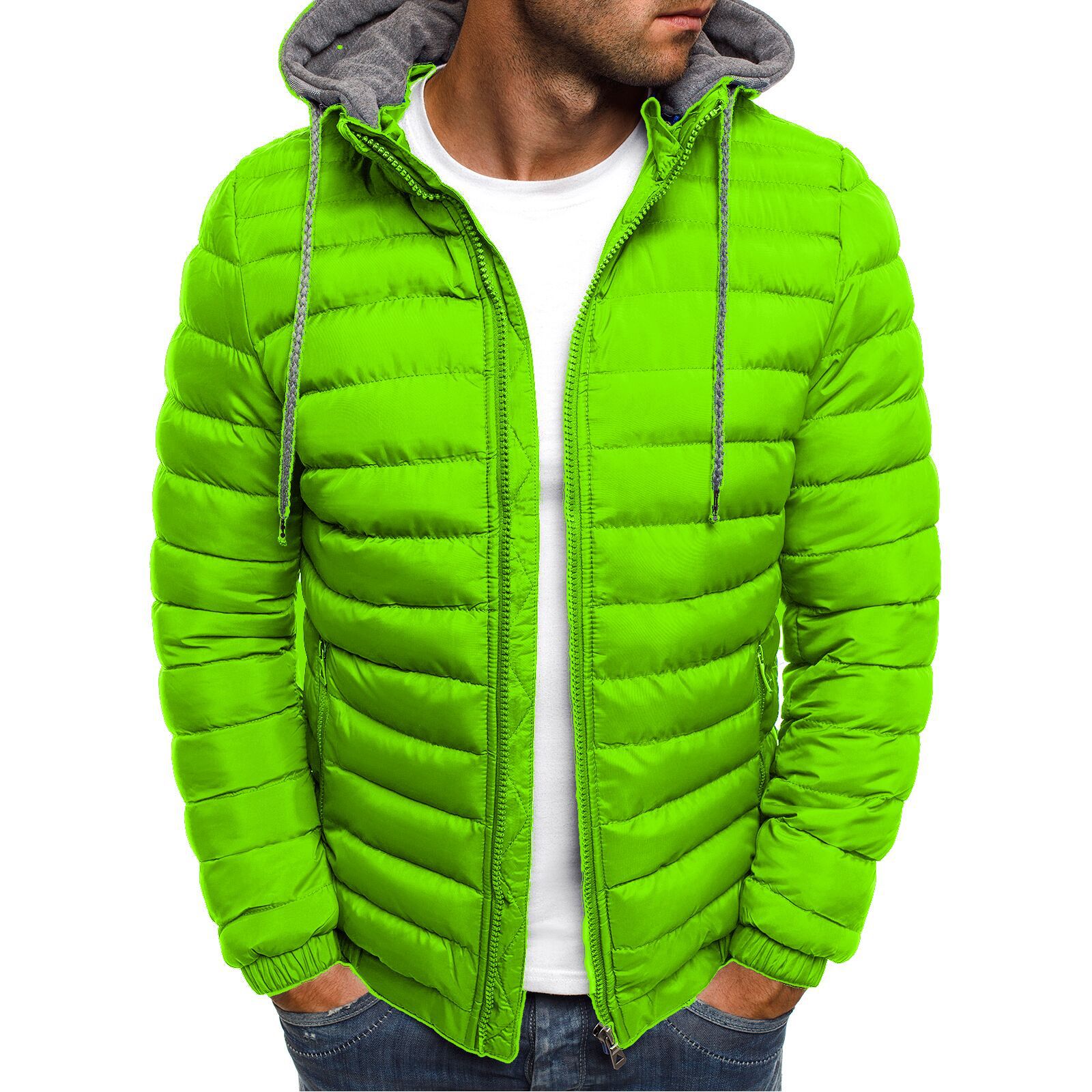 Cross-border Amazon AliExpress foreign trade Men's Korean casual solid color warm cotton-padded jacket trendy men's hooded cotton-padded jacket