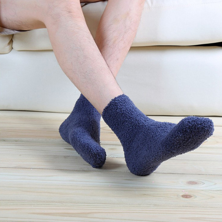 Men's solid color half velvet socks carpet floor socks coral velvet socks thickened warm towel sleep socks wholesale