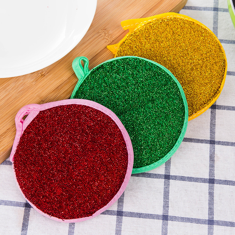 Cleaning cloth kitchen cleaning dish towel scouring pad strong non-stick oil Non-disconnection sponge round double-sided dish cloth